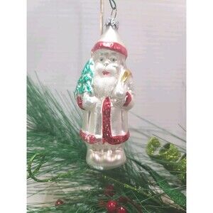Vintage West Germany Handblown Glass Santa Christmas Ornament 5-1/4"